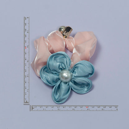 Satin Flower Pearl Hair Scrunchie (12Pcs) - UBKWS1062