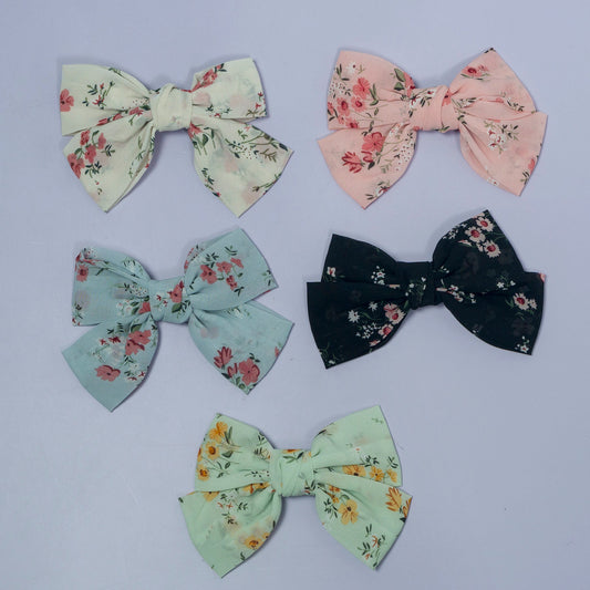 Floral Print Fabric Bow Hair Clip (12Pcs) - UBKWS1064