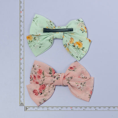 Floral Print Fabric Bow Hair Clip (12Pcs) - UBKWS1064