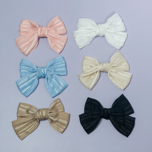 Striped Sheer Fabric Bow Hair Clip (12Pcs) - UBKWS1067