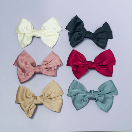 Solid Satin Bow Hair Clip (12Pcs) - UBKWS1065