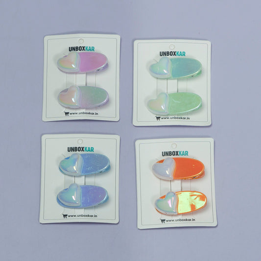 Iridescent Heart Hair Clip Set (12 Pair) - UBKWS1068