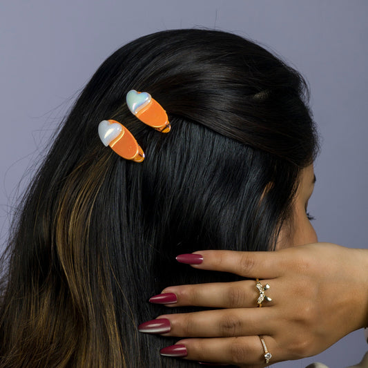 Iridescent Heart Hair Clip Set (12 Pair) - UBKWS1068