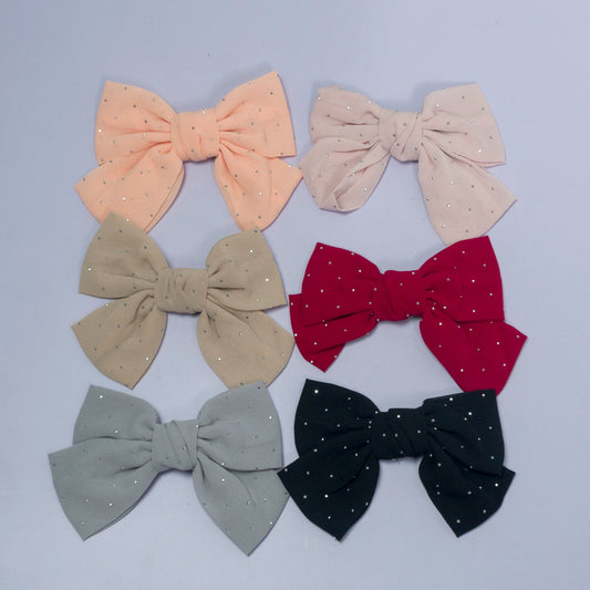 Studded Fabric Bow Hair Clip (12Pcs) - UBKWS1066