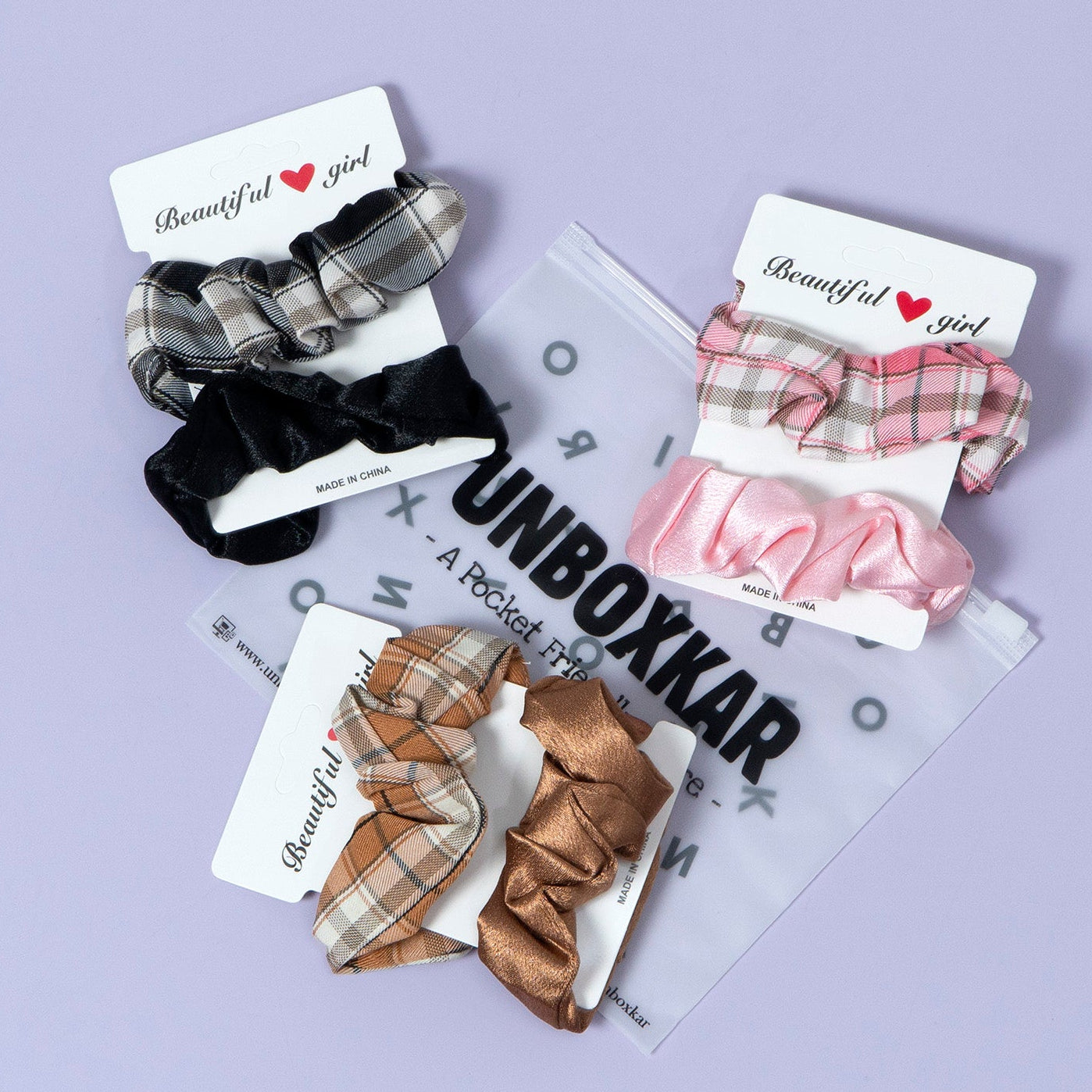 Plaid & Satin Mini Scrunchies Set (12Pcs) - UBKWS1244
