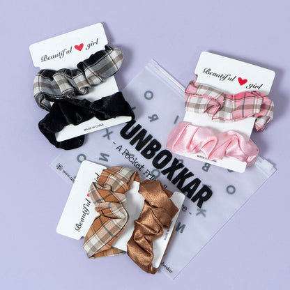 Plaid & Satin Mini Scrunchies Set (12Pcs) - UBKWS1244