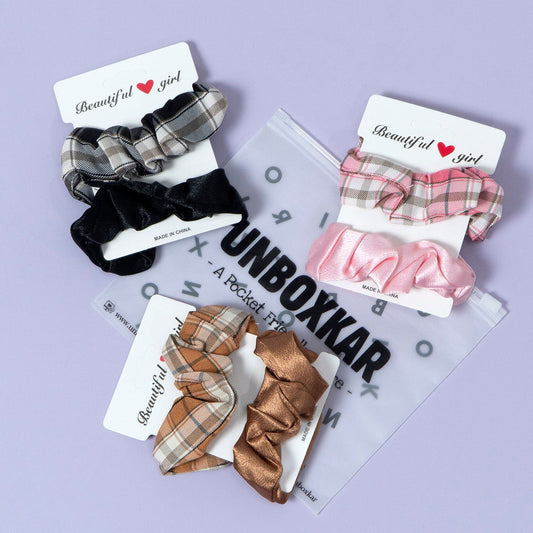 Plaid & Satin Mini Scrunchies Set (12Pcs) - UBKWS1244