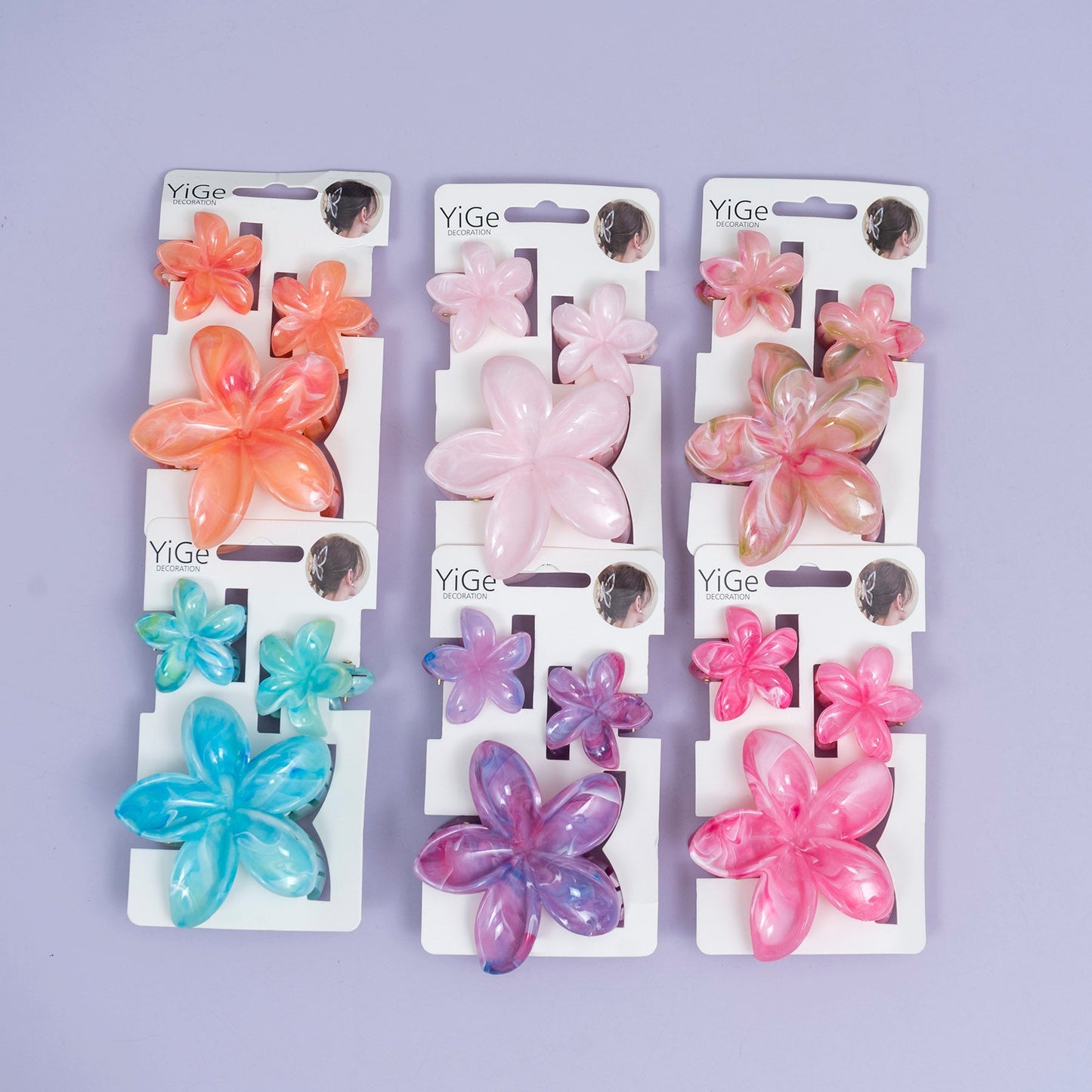 Glossy Floral Marble Hair Claw Set (1Dz) - UBKWS2485