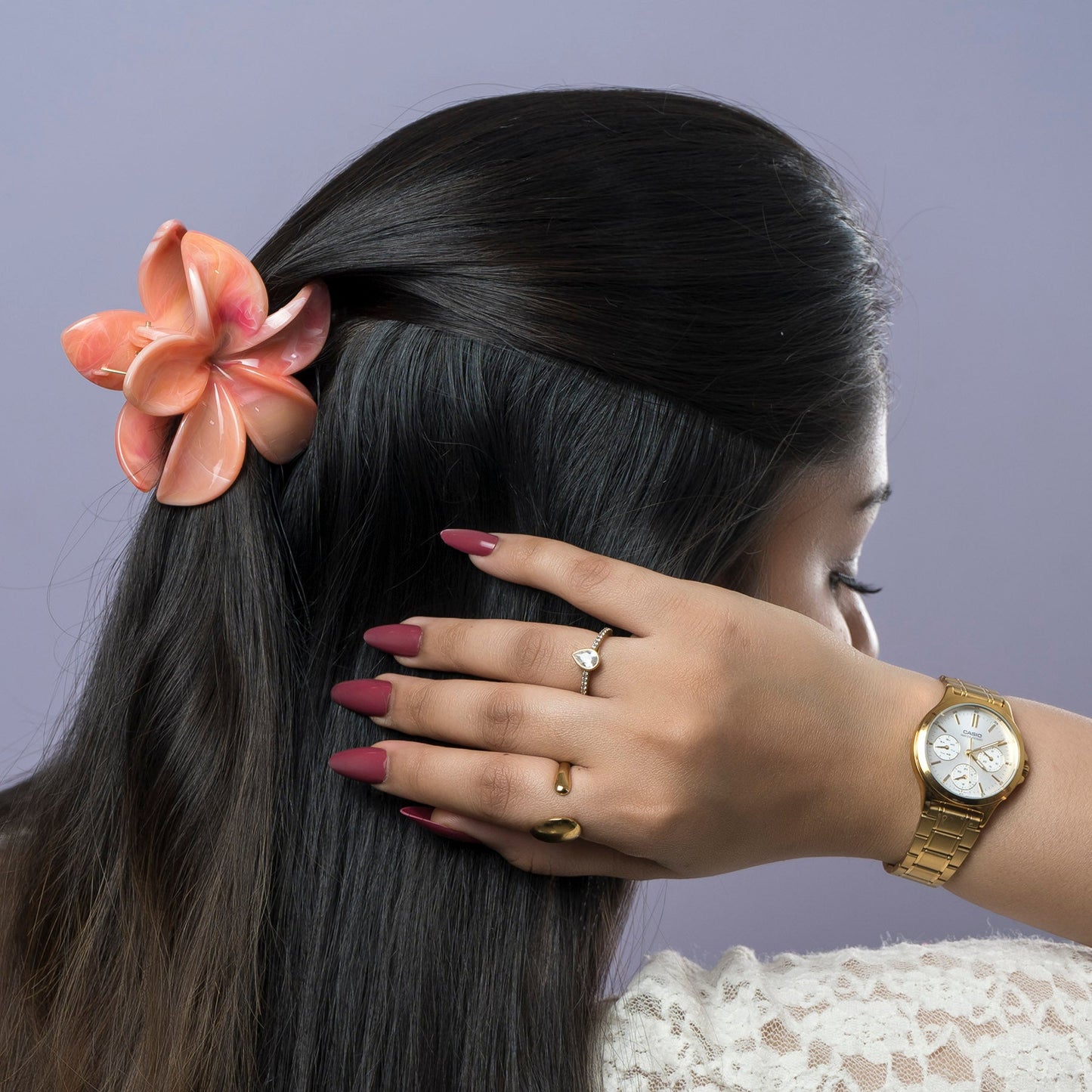Glossy Floral Marble Hair Claw Set (1Dz) - UBKWS2485