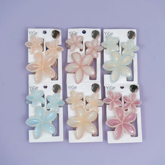Glossy Dual-Tone Flower Hair Claw Set – UBK3786