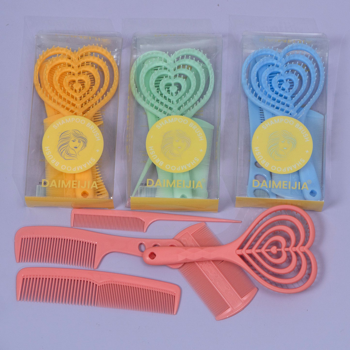 Heart Shampoo Brush + 5-in-1 Comb Set (12 Sets) - UBKWS1247