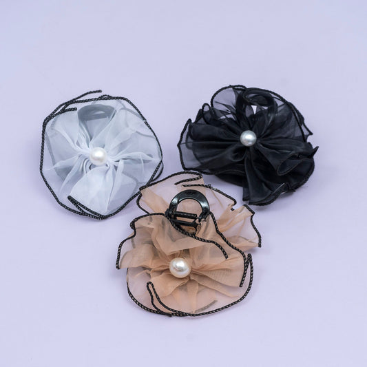 Mesh Floral Pearl Hair Claw (1Dz) - UBKWS2491