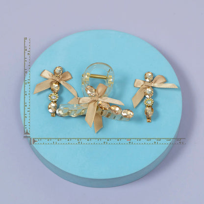 Crystal Bow Hair Claw Clip with Matching Hair Pins Set (1Dz) - UBKWS2208