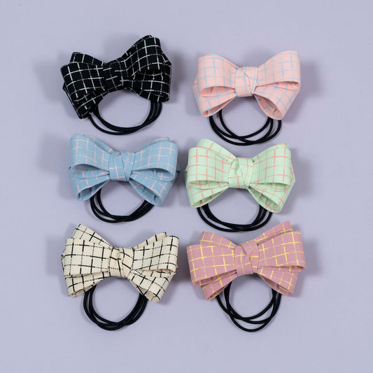 Checked Bow Hair Tie (1Dz) - UBKWS2213