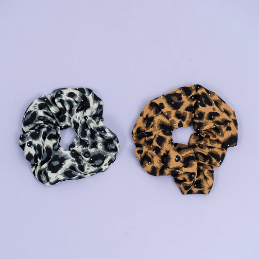 Leopard Print Studded Scrunchie (1Dz)- UBKWS2496