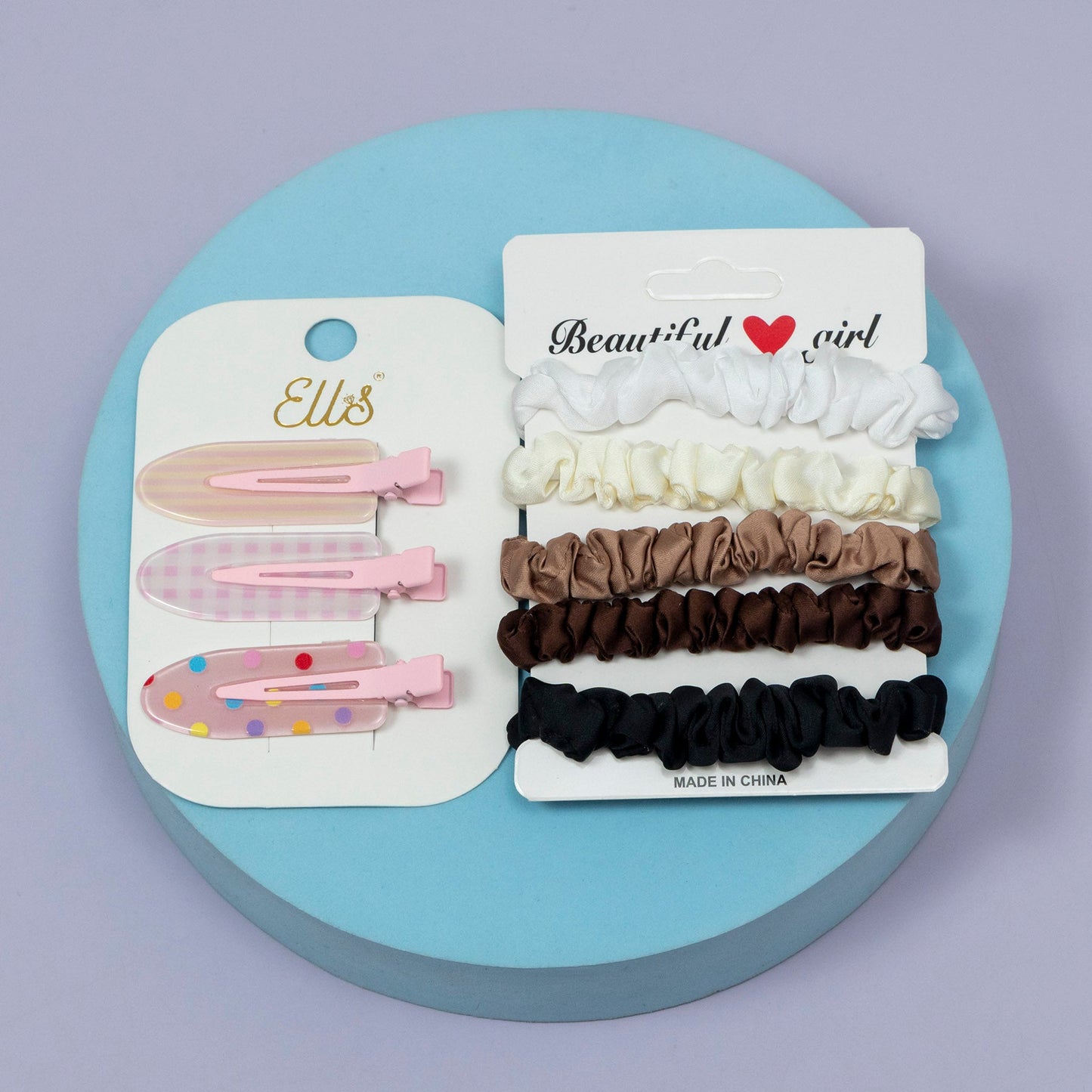 Pastel Snap Clip & Neutral Scrunchie (1Dz) - UBKWS2222