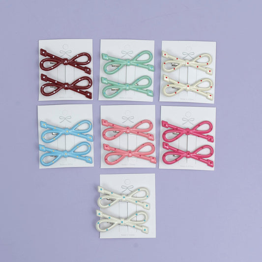 Polka Ribbon Bow Hair Clips (1Dz) - UBKWS2510