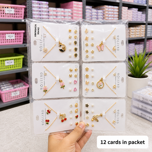 Korean earrings & necklace set (1Dz) - UBKWS4174