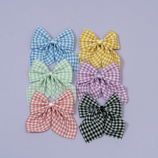 Gingham Check Bow Hair Clip (1Dz) -UBKWS2237
