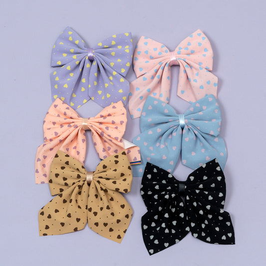 Heart Print Bow Hair Clip (1Dz) - UBKWS2238