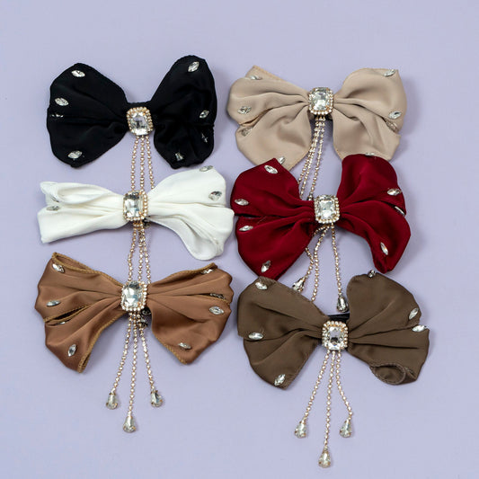 Crystal Drop Bow Hair Clip (6Pcs) - UBKWS2239