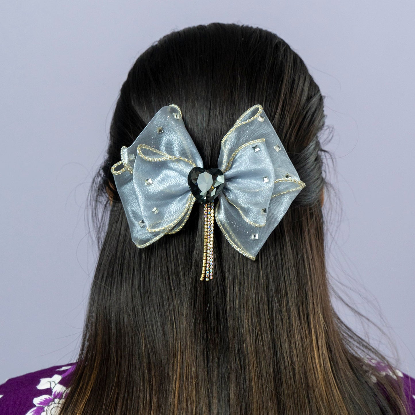 Crystal Heart Organza Bow Hair Clip (6Pcs) - UBKWS2240