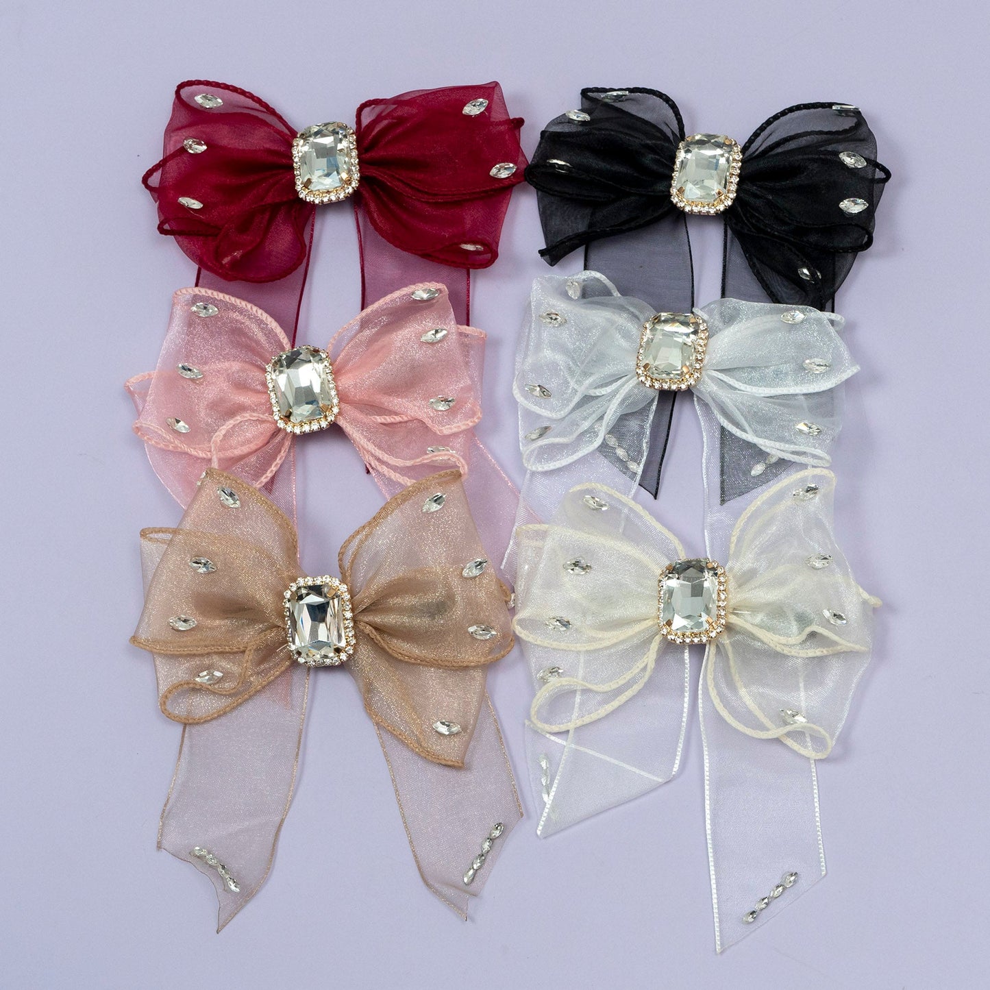 Organza Stone Bow Hair Clip (1Dz) - UBKWS2242