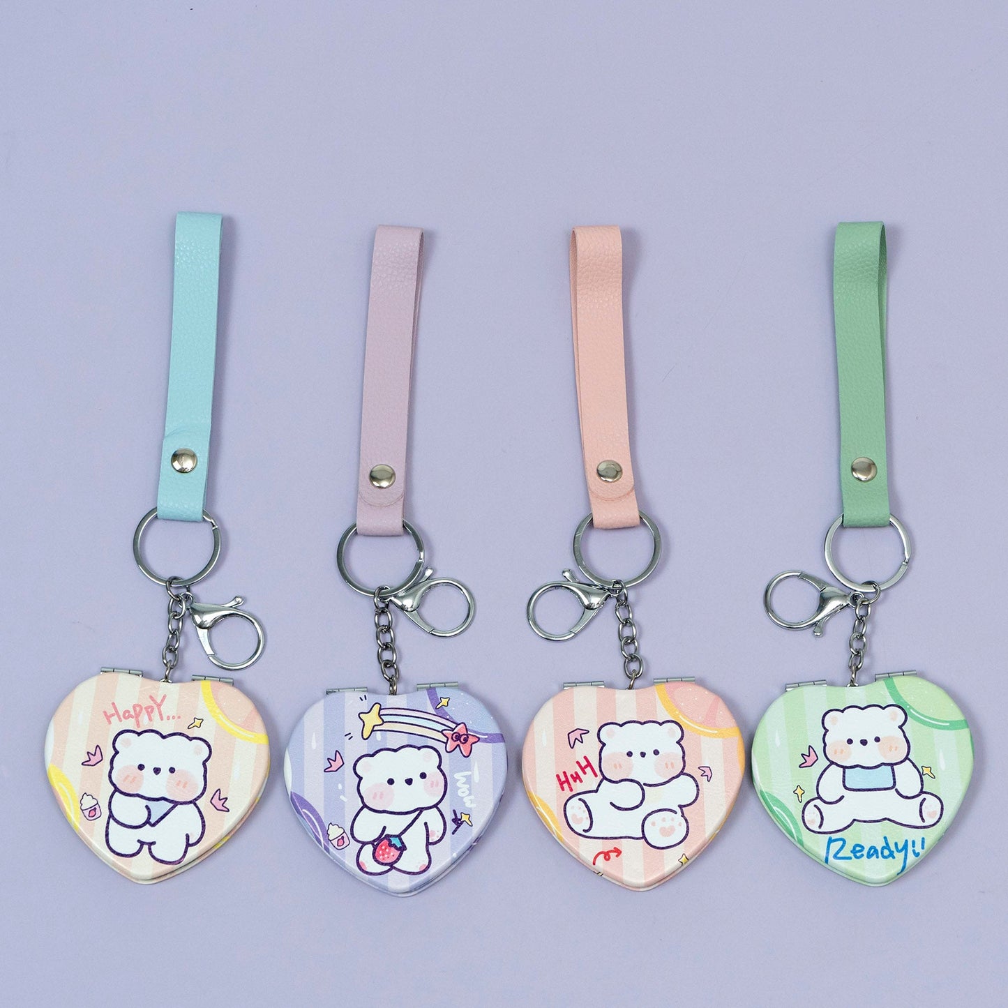 Heart Shape Soft PU Compact Mirror with Strap (1Dz) - UBKWS2253