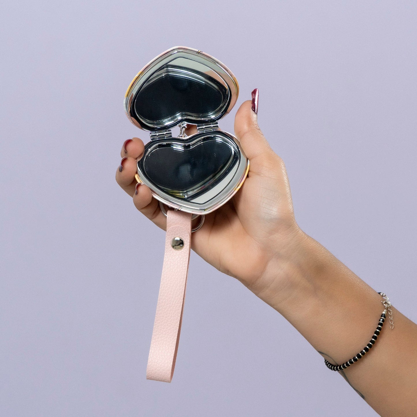 Heart Shape Soft PU Compact Mirror with Strap (1Dz) - UBKWS2253