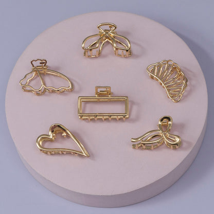 Golden Metal Hair Claw Set (12Pcs) - UBKWS1181