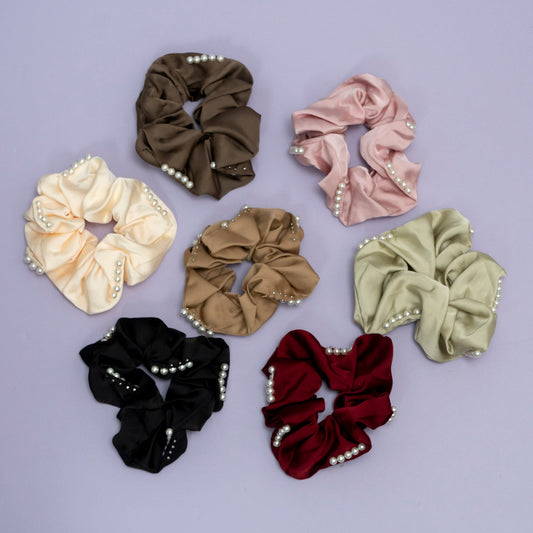 Pearl Satin Hair Scrunchie (1Dz) - UBKWS2284