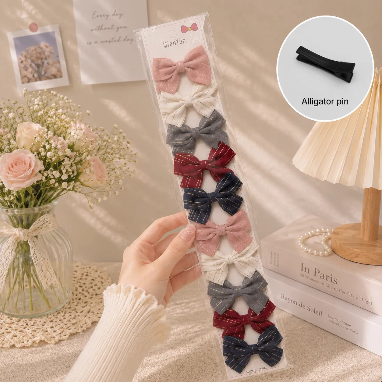 Printed hair bow (10 Pcs) - UBKWS0011-I
