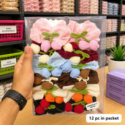 Korean crochet hair bow alligator pin (1Dz) - UBKWS4217