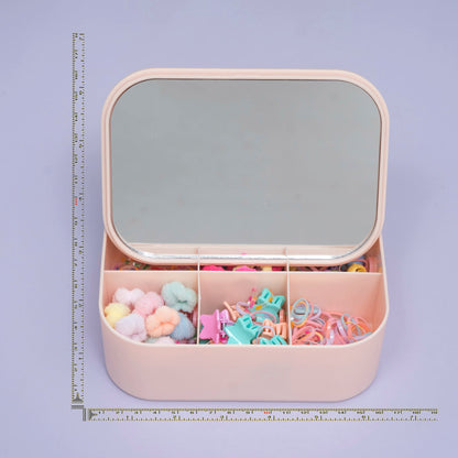 Kids Multi-Section Hair Accessories Organizer Box with Mirror (6Pcs) - UBKWS2384