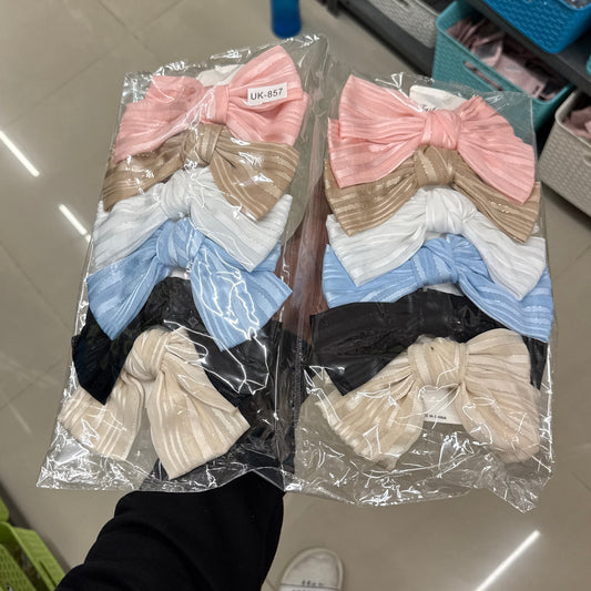 Striped Sheer Fabric Bow Hair Clip (12Pcs) - UBKWS1067