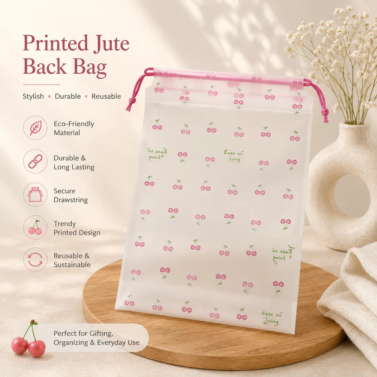 Printed Jute bag -  25x18cm (50Pcs)  - UBKWS4193