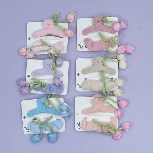 Fur Tulip Hair Claw & scrunchies combo (1Dz) - UBKWS2547