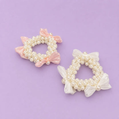 Pearl bow hair scrunchies (1Dz) - UB-461