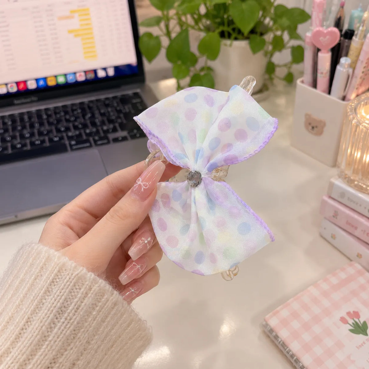 XL Polka Dot Organza Bow Hair Claw (1Dz) – UBKWS4297