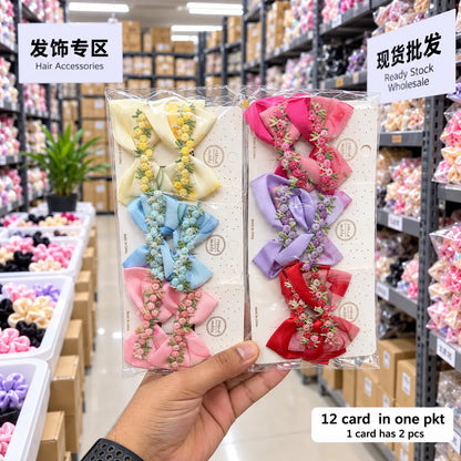 Floral Embroidered Bow Hair Clips (1Dz) – UBK4284