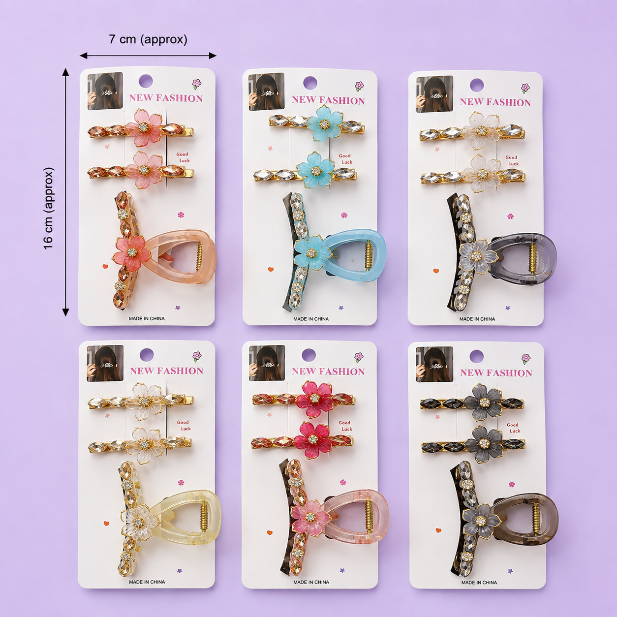 Crystal Bow Hair Claw with Matching Hair Pins Set (1Dz) - UBKWS4188