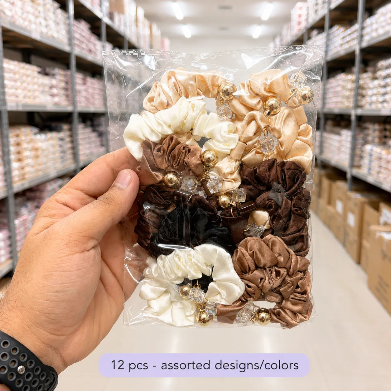 Printed thin hair scrunchies (1Dz) - UBKWS2055