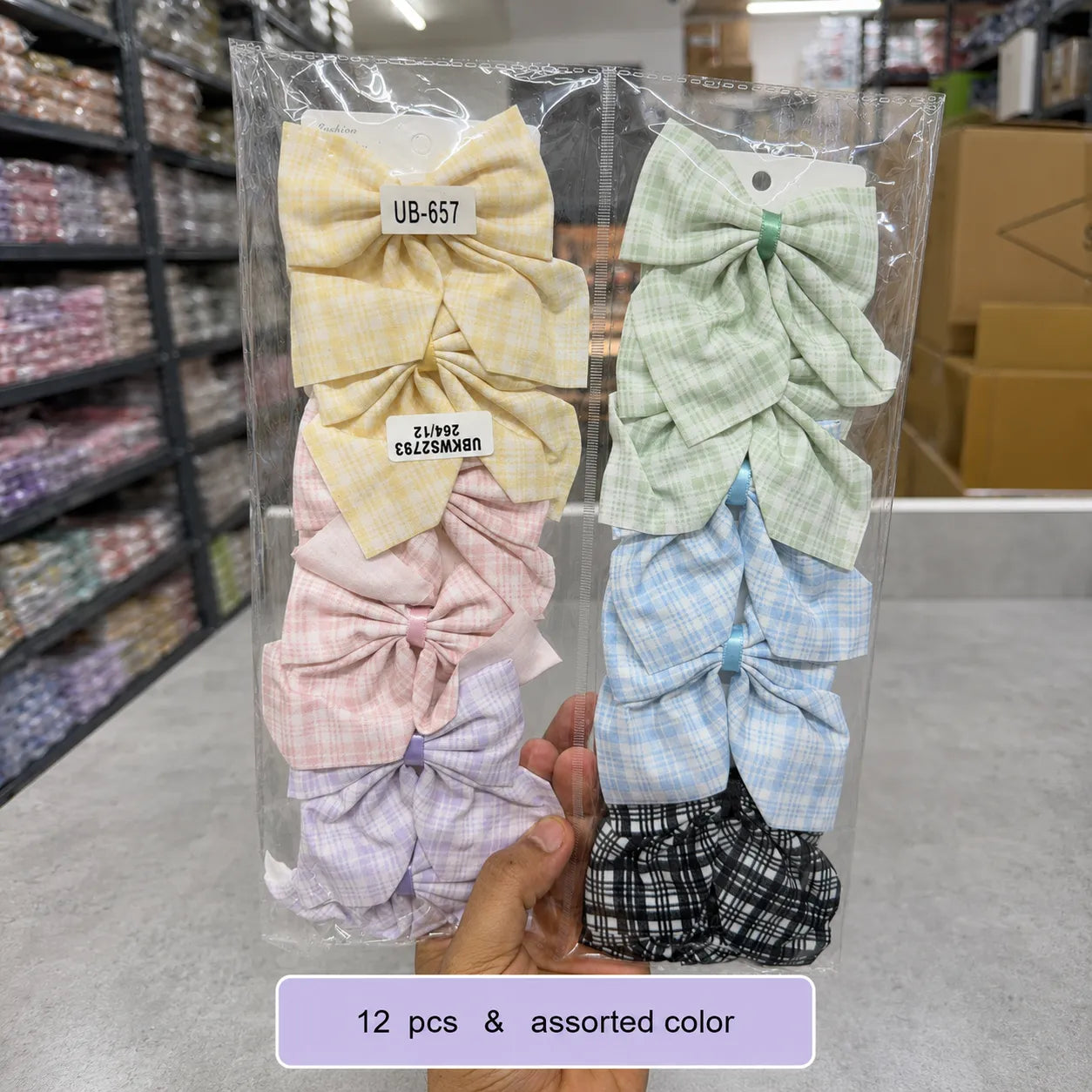 Checks hair pin bow (1Dz) - UBKWS2793