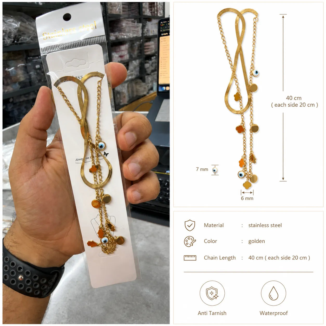 Evil eye double layered Necklace (1Pc) - UBKWS3003