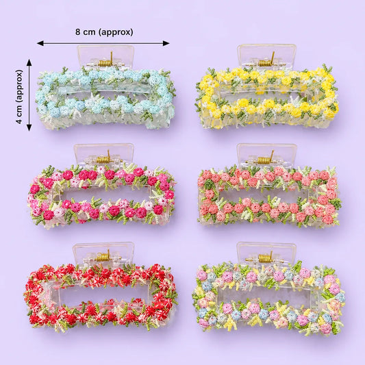 Floral Embroidered Hair Claw Clip (1Dz) – UBKWS4286