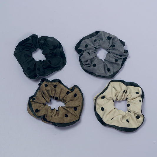 Polka Dot Sheer Edge Hair Scrunchie (12 Pcs) - UBKWS1123