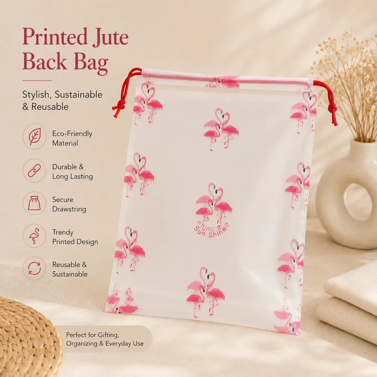 Printed Jute bag -  25x18cm (50Pcs)  - UBKWS4193