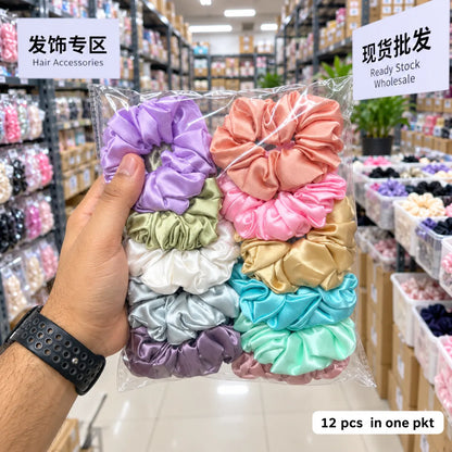 Satin frill hair scrunchies (1Dz) - UBKWS4279