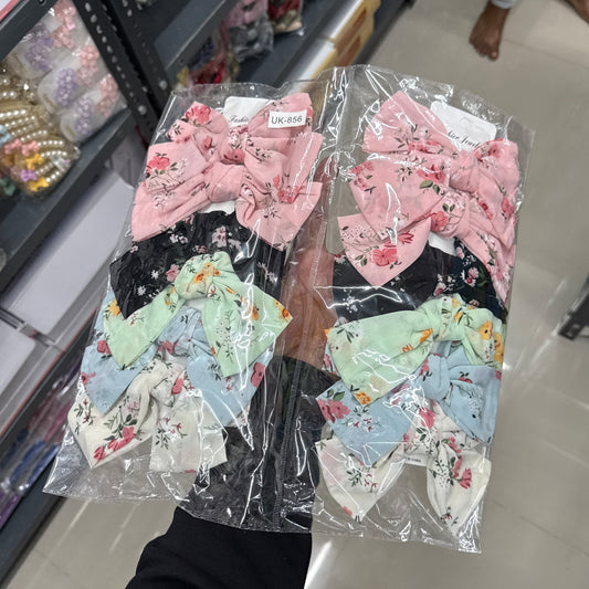 Floral Print Fabric Bow Hair Clip (12Pcs) - UBKWS1064
