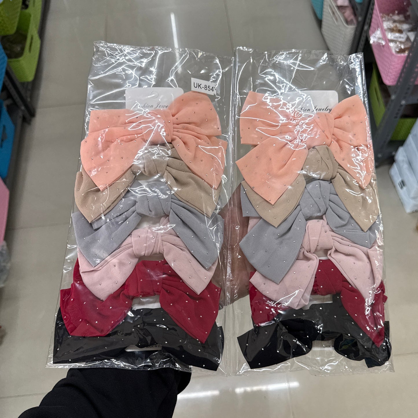 Studded Fabric Bow Hair Clip (12Pcs) - UBKWS1066